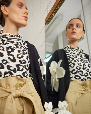 High Neck Long Sleeves Blouse Leopard Print