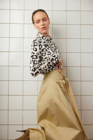 High Neck Long Sleeves Blouse Leopard Print