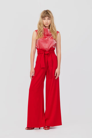 High Neck Organza Vest Red