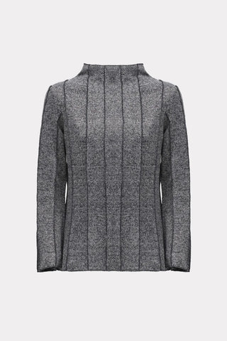 High-Neck Top With Seams Soft Knit Grey