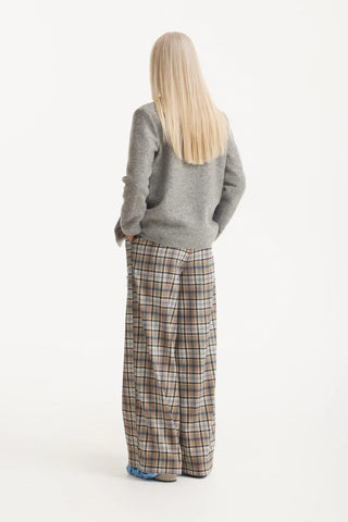 Pantaloni cu Talie Înaltă și Croi Larg – Carouri Bej-Negru