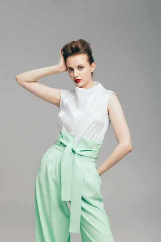 High Waist Long Wide Leg Trousers Mint Green