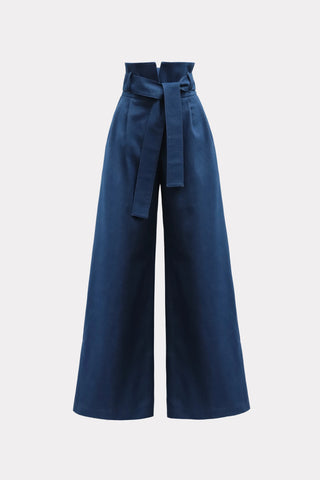 High Waist Long Wide Leg Trousers Navy Blue