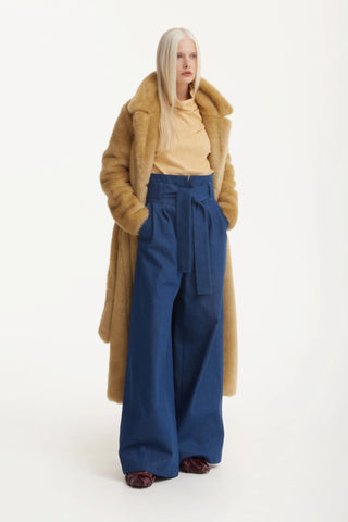 High Waist Long Wide Leg Trousers Navy Blue
