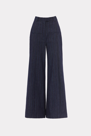 Pantaloni din denim cu talie înaltă și crac larg, în dungi subtile