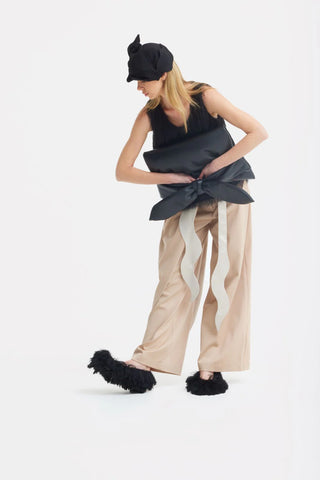 Брюки с запахом на высокой талии – Бежевые