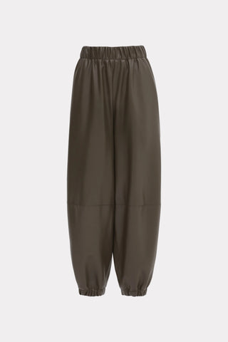 Pantaloni Joggeri cu Talie Înaltă și Croi Larg din Piele Ecologică — Kaki