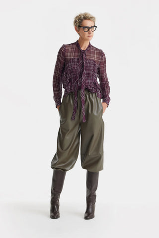 Pantaloni Joggeri cu Talie Înaltă și Croi Larg din Piele Ecologică — Kaki