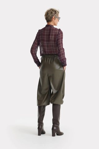 Pantaloni Joggeri cu Talie Înaltă și Croi Larg din Piele Ecologică — Kaki