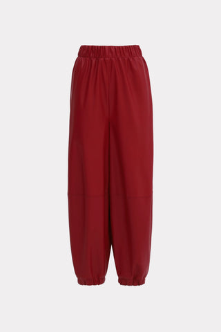 Pantaloni Joggeri cu Talie Înaltă și Croi Larg din Piele Ecologică — Roșii