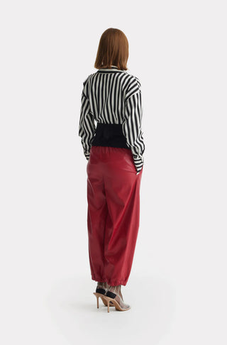 Pantaloni Joggeri cu Talie Înaltă și Croi Larg din Piele Ecologică — Roșii