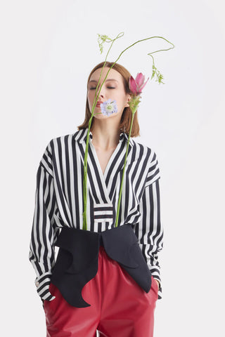 Relaxed Blouse, Drop Shoulders And V-Notch Neckline - Striped