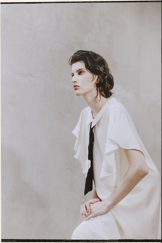 Double-Layer Satin Midi Dress With Tie Detail – Ivory