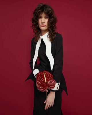 Evening Peplum Belted Dress Black - Two-Piece Set