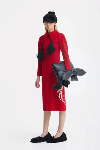 Однотонное формальное миди-платье — красное