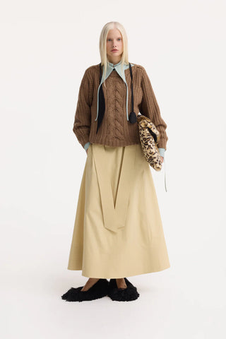 Casual High-Waisted A-Line Skirt With Belt Beige