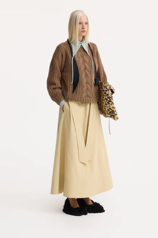 Casual High-Waisted A-Line Skirt With Belt Beige