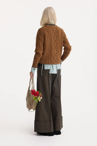 Casual High-Rise Flared Denim Pants Brown