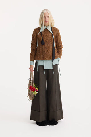 Casual High-Rise Flared Denim Pants Brown