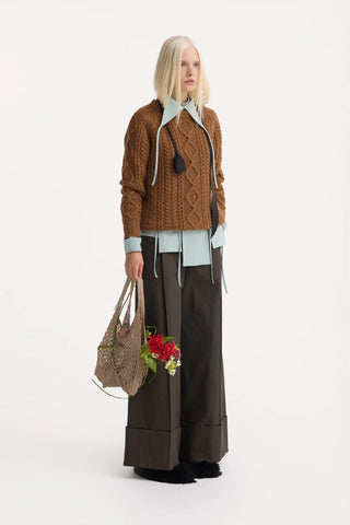 Casual High-Rise Flared Denim Pants Brown