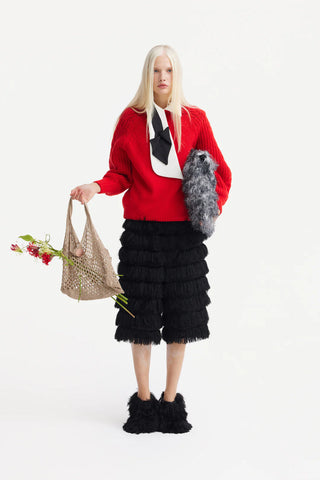 Вечерние бермуды с текстурной бахромой - чёрные