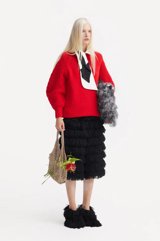 Вечерние бермуды с текстурной бахромой - чёрные