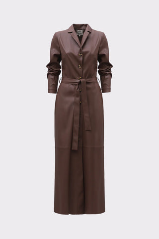 Long Button-Up Eco-Leather Trench - Brown
