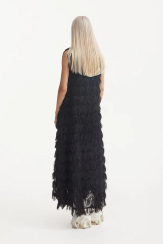 Длинное вечернее платье А-силуэта с бахромой, чёрное