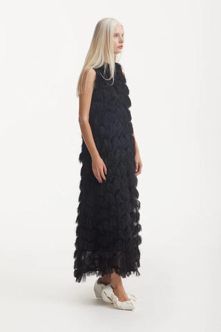 Длинное вечернее платье А-силуэта с бахромой, чёрное