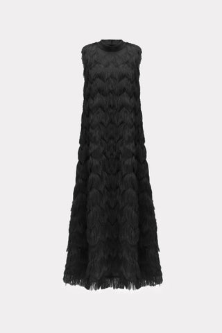 Rochie lungă de seară în A cu franjuri, neagră
