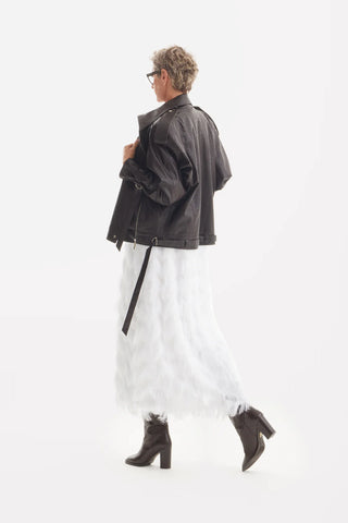 Rochie lungă de seară în A cu franjuri – albă