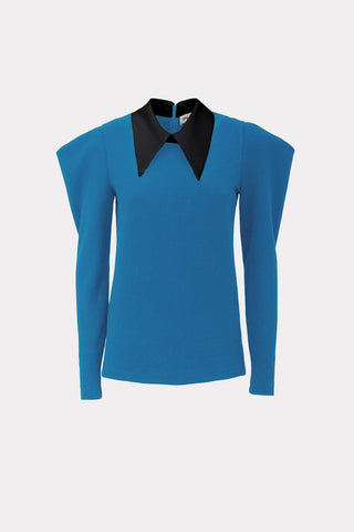 Long Sleeve Blouse With Contrast Collar Light Blue