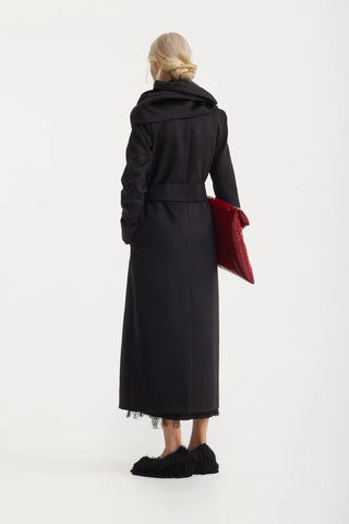 Long Wrap Coat With Drape Collar Black