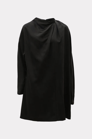 Rochie mini lejeră cu decolteu drapat din satin negru