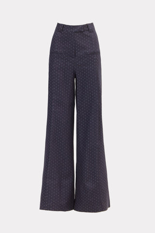 Navy High-Waist Wide-Leg Denim Pants Polka Dot
