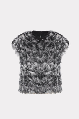 Luxe Fur-Effect Blouse Black-White