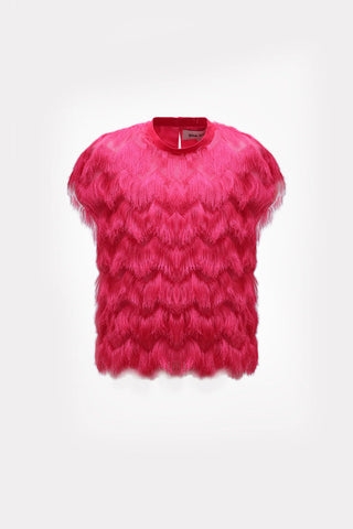 Luxe Fur-Effect Blouse Pink
