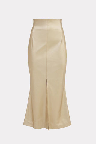 Mermaid Faux Leather Midi Skirt With Slit - Gold