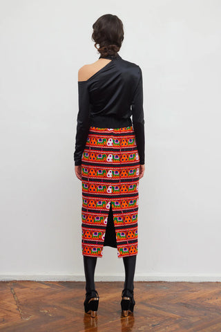 Mid-Calf Embroidered Skirt With Ornate Pattern Colorful