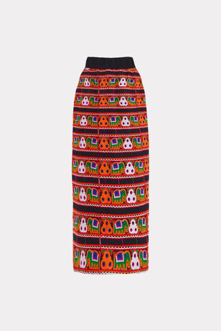 Mid-Calf Embroidered Skirt With Ornate Pattern Colorful