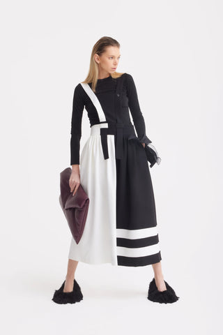 Миди-сарафан с регулируемыми бретелями - чёрный/айвори