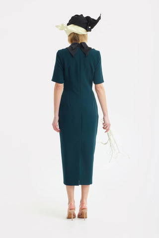 Приталенное платье миди с коротким рукавом – Зелёное