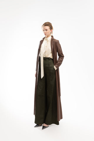 Olive High-Waist Wide-Leg Vintage Denim Pants