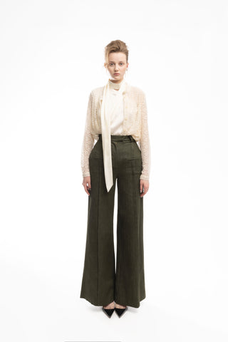 Olive High-Waist Wide-Leg Vintage Denim Pants