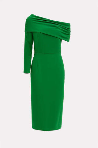 Миди-платье на одно плечо с воротником-хомут — зелёное