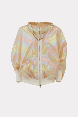 Oversized Zip-Up Bomber Jacket Holographic Shiny