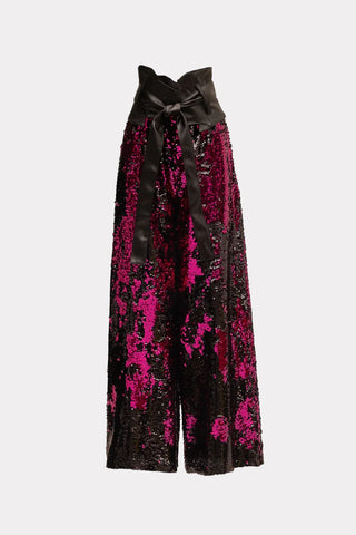 Pantaloni palazzo cu paiete reversibile, negru-roz
