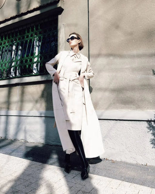Ecru Long Button-Up Eco-Leather Trench