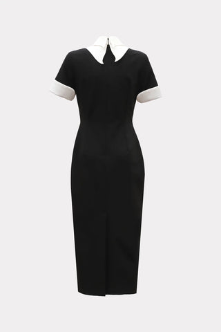 Polished Fitted Midi Short Sleeve Dress - Black