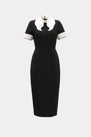Polished Fitted Midi Short Sleeve Dress - Black